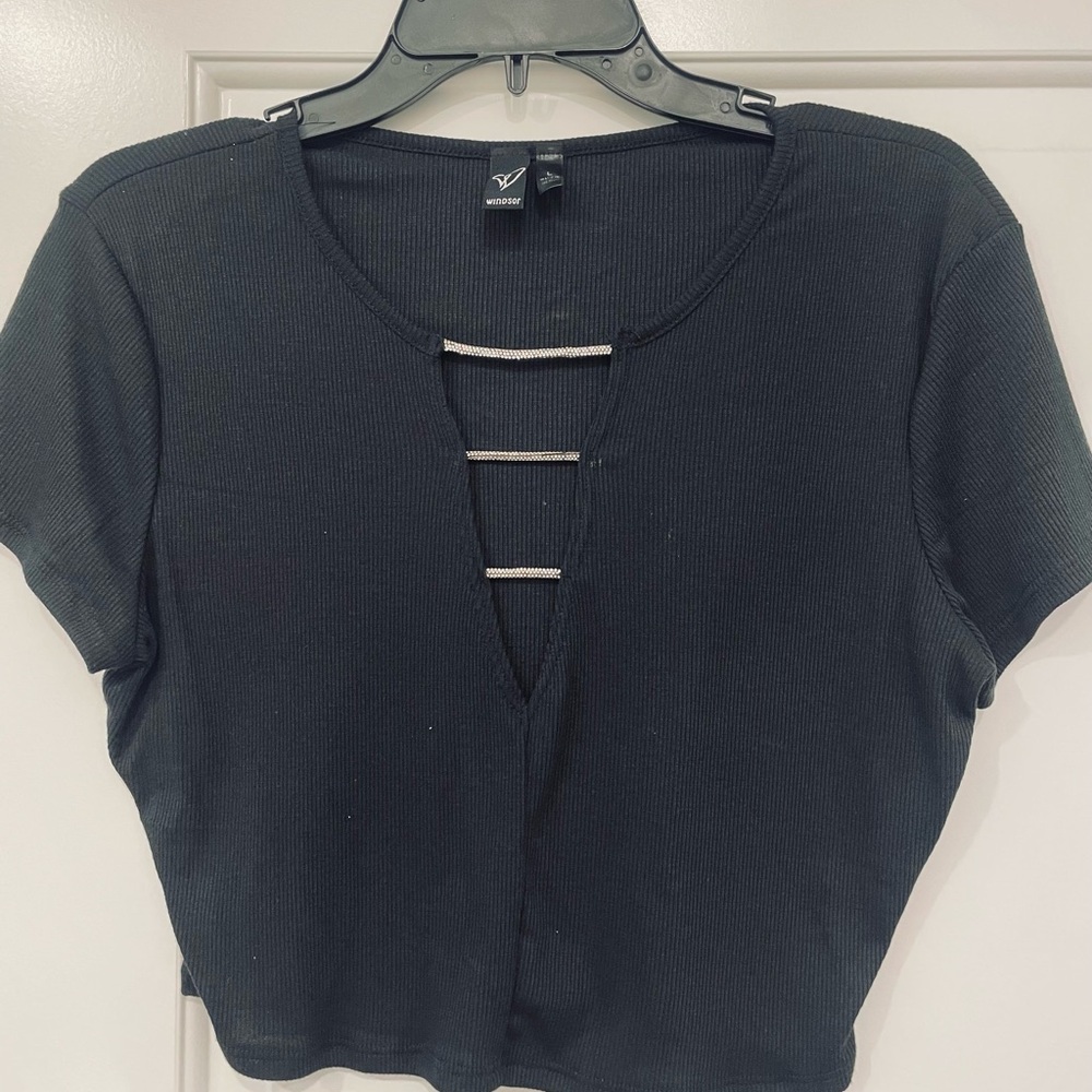 Windsor Black Crop Cut-Out T-Shirt